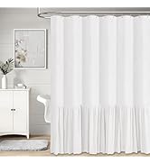 BTTN Beige Farmhouse Shower Curtain - Rustic Heavy Duty Fabric Linen Shower Curtain Set with Ruff...