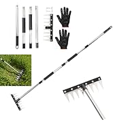 Iron Weeding Rake with Long Handle, Stainless Steel Weeding Tool with Saw Blade, Upgraded 8 Teeth...