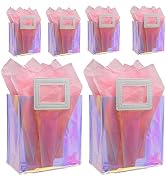 Caleihd 6PCS Holographic Clear Gift Bags with Tissue Paper, 7.9 * 7.1 * 3.9 inch Gift Bags with H...