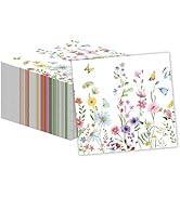 50 Pcs Wildflower Napkins 13 X 13 Inches, Floral Paper Napkins Disposable Flower Cocktail Napkins...