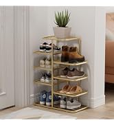 Simcat 5-Tier Champagne Gold Shoe Rack Organizer - Sturdy Metal Shoe Rack for Closet, Entryway, G...