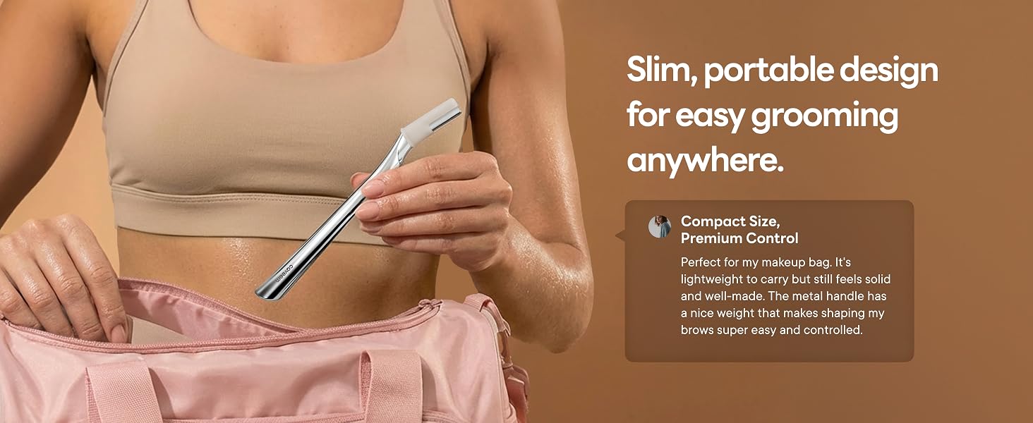 Portable eyebrow razor for brows, face, and peach fuzz removal.