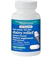 A+Health Dairy Relief Lactase Enzyme 180 Count, 9000 FCC Caplets, Fast Acting, Dye-Free, Dietary ...
