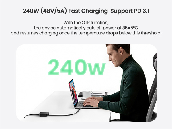 240W USB C to USB C Retractable Cable