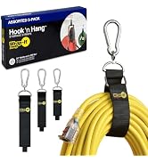 Hook 'n Hang Wrap-It Storage Straps - Assorted 3-Pack Black - Heavy Duty Extension Cord Holder wi...