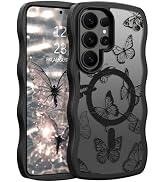GUAGUA for Samsung Galaxy S26 Ultra Case, Magnetic Cases Cute Butterfly Pattern Wavy Edge Full Ca...