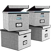 Huolewa Upgrade Portable File Organizer Boxes Set of 4, Large Linen Hanging Office Document Stora...