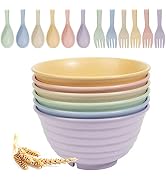 Unbreakable Cereal Bowls - 30 OZ Wheat Straw Fiber Lightweight Bowl Sets of 6 - with 6 Spoons & 6...