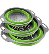 Collapsible Colander Set of 3, Space-Saving Foldable Strainer for Kitchen, 3 Sizes Food Strainer ...