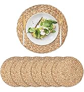6 Pack Woven Placements, Round Wicker Placements, Rattan Placemats, Natural Hand-Woven Water Hyac...