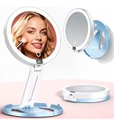 LitBear Travel Mirror with Lights, Foldable 10X/1X Magnifying Mirror, Rechargeable & Portable Lig...