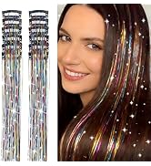 12 Pcs Clip in Hair Tinsel Kit, 20 Inch Shiny Fairy Hair Extensions, Colorful Glitter Hair Access...