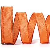 LaRibbons Orange Ribbon Wired 1 Inch x 10 Yards Fall Dupioni Ribbon for Gift Wrapping Flower Bouq...
