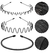 LERNOU Metal Headbands Men Hair Bands, Unisex Black Wavy, Spring And Summer Outdoor Sports Headba...