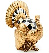 MACKENZIE-CHILDS Resin Mini Turkey Figurine, Courtly Check Gold