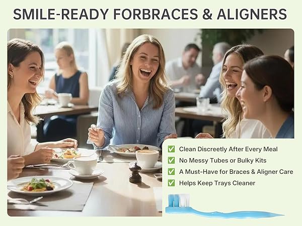 Tuckpoki toothbrush for braces and aligners, discreet after meals, keeps trays cleaner