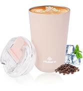 PHILORN Pink Coffee Tumbler - 12 OZ Insulated Coffee Mug With Lid, Leak Proof Thermo Cup for Hot ...