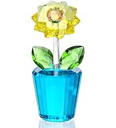 Yellow Crystal Sunflower Glass Flower Figurine with Blue Crystal Base Ornament Wedding Party Home...
