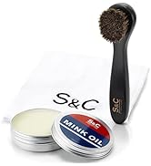 Mink Oil for Leather Boots, 3.5 oz. with Horsehair Shoe Polish Applicator & Cloth - Leather Condi...
