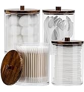 Tbestmax 4 Pack Qtip Holder Dispenser Cotton Ball, Cotton Swab, Floss - 12oz, 10 oz Clear Plastic...