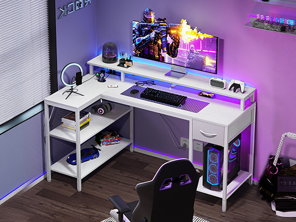 desk with lights