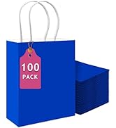 qiqee 100PCS Gift Bag with Handles Bulk Diamond Blue Paper Bags Multiple Uses (13''x5 x10 inch La...