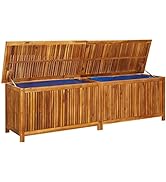 GOTOTOP Deck Box in Acacia Wood, Wooden Patio Storage Box Container, Garden Backyard Storage Benc...