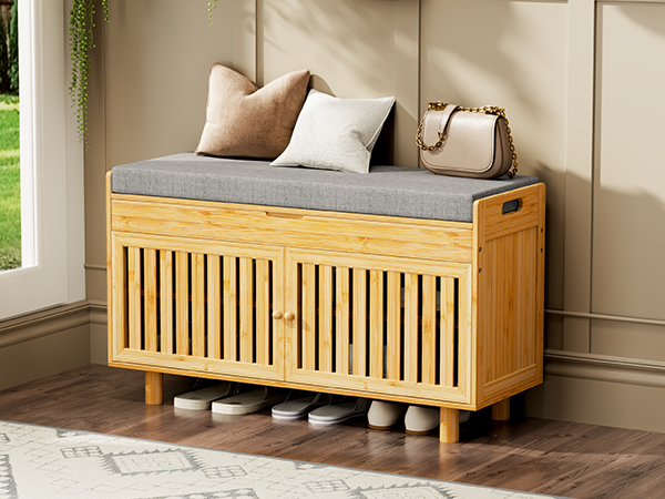 oakvivo Shoe Storage Bench, Bamboo Entryway Bench