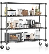 Homdox 4 Tier Heavy Duty Metal Wire Shelving with Wheels, 2400 lbs Capacity Garage Storage Rack, ...