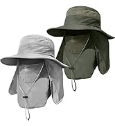 ZEXIAN 2 Pieces Men's Wide Brim Fishing Hat Outdoor UPF 50+ Sun Protection Removable Face and Nec...
