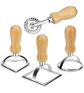 TACGEA Ravioli Stamp Maker Cutter with Roller Wheel (Set of 4), Wooden Handle and Fluted Edge, fo...