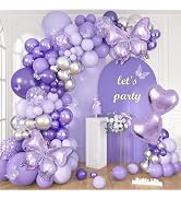 Ouddy Life 171Pcs Purple Butterfly Balloons Arch Garland Kit Lavender Decor | Purple Silver Diffe...