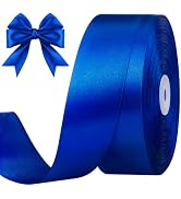 CLUEWR 1-1/2 Inches 100 Yards Royal Blue Satin Ribbon, Solid Fabric Ribbon Roll for Flower Bouque...