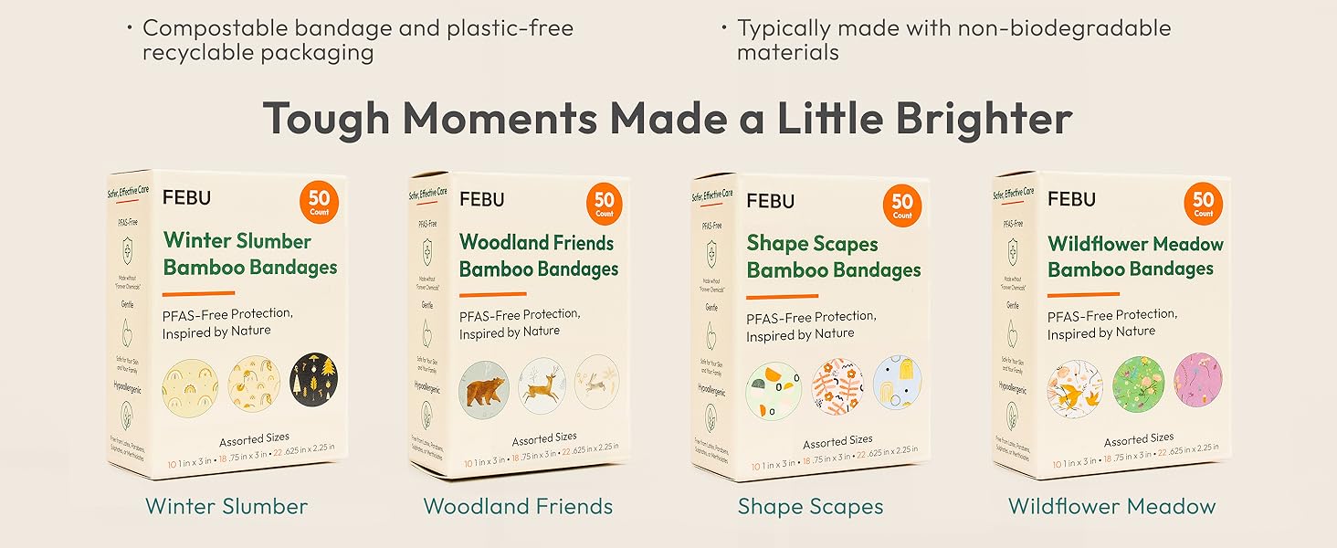 FEBU children bamboo bandages. Fun patterns perfect for all cuts and scrapes