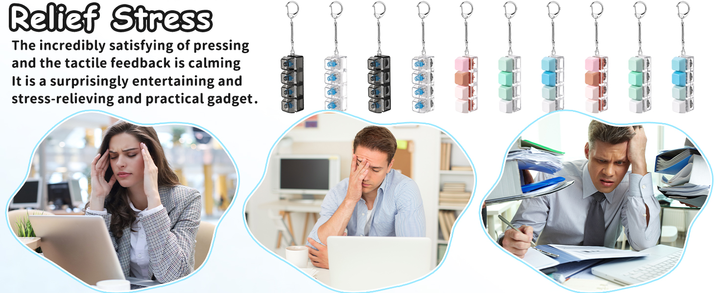 Keyboard Fidget Toy, Keychain 4 Key Mechanical Clicker Finger Press Toy