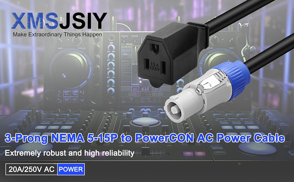 3-Prong NEMA 5-15R to PowerCon Power Cable