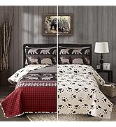 Queen Size Quilt Set Lodge Rustic Quilt Bedding Set Queen Size Bedspread Coverlet Lightweight Rev...