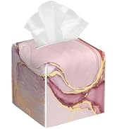 Pink Marble Tissue Box Holder,Cube Tissue Box Cover Holder,Leather Facial Paper Organizer Dispens...