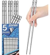 Stainless Steel Chopsticks - 5 Pairs Reusable Metal Chopsticks Dishwasher Safe, Japanese Chinese ...