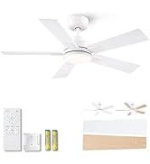 Modern Ceiling Fans with Lights - 42 inch Outdoor White Ceiling Fan with Light and Remote, Revers...