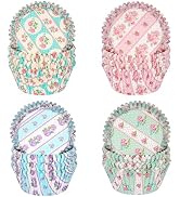 SKIDEC Floral Standard Cupcake Liners 400 Count Retro Rose Paper Baking Cups Food Grade Disposabl...