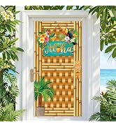 71 x 35 Inch Tropical Aloha Bamboo Tiki Door Cover Backdrop, Hawaiian Luau Party Decoration Banne...