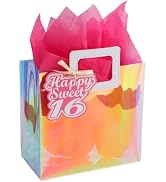 VUOJUR 8.3'' Small Sweet 16 Birthday Gift Bag with Tissue Paper and Gift Tag for Girls 16th Birthday