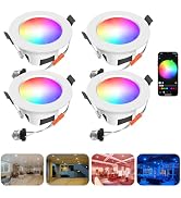 INDARUN Smart LED Recessed Lighting 4 inch, WiFi Bluetooth App Control 9W Dimmable Recessed Downl...