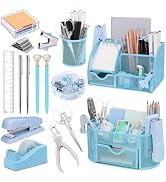17 in 1 Blue Desk Organizers and Accessories Set, 3 Office Desk Supplies Storage Organization, 4 ...