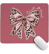 PaJiaNi Coquette Pink Bow Mouse Pad,Christian Mouse Pad, Bow Themed Desk Accessories, Girly Leopa...