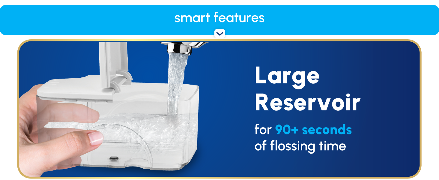 Image of Waterpik water reservoir with text reading large reservoir.