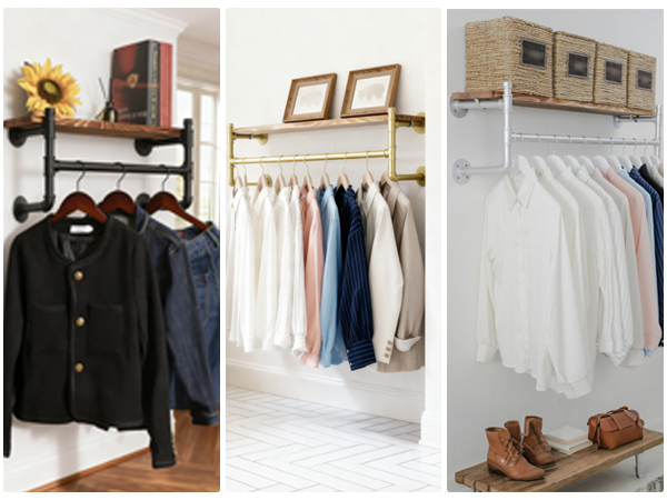 Industrial Pipe Clothing Rack with Shelf