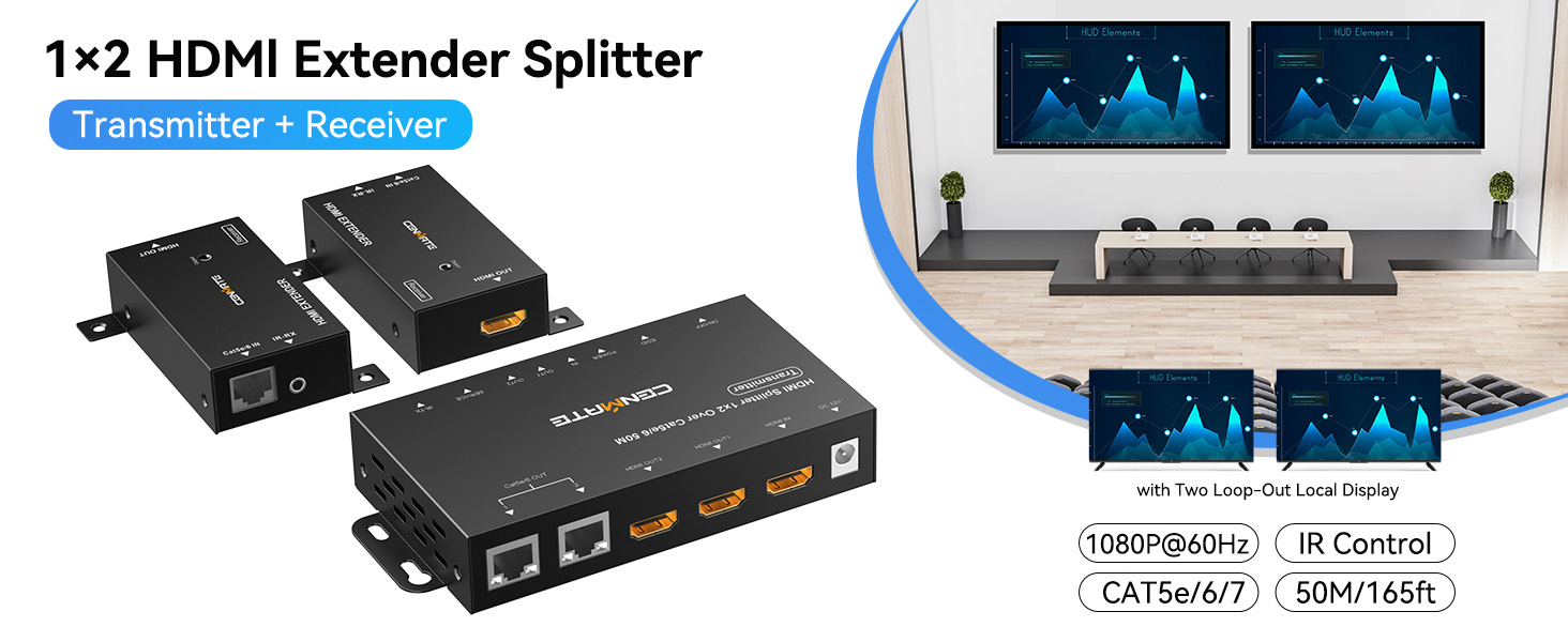 1x2 HDMI Extender Splitter
