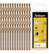 ROGAPER 3/16 Inch Cobalt Drill Bits, 13 Pack of M35 HSS, 135 Degree Tip, Jobber Length Twist Dril...